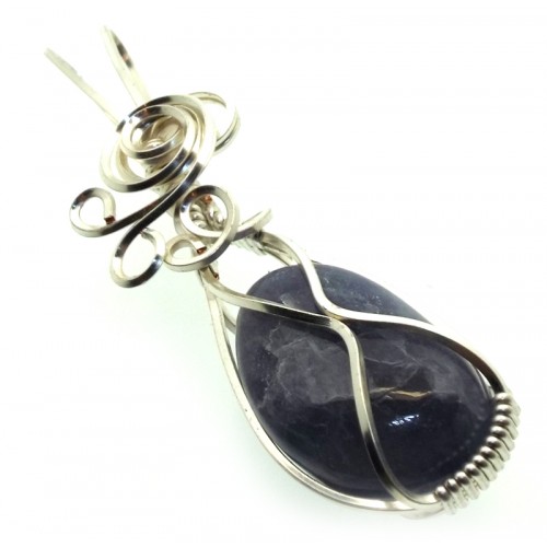 Iolite Gemstone Silver Plated Wire Wrapped Pendant 16