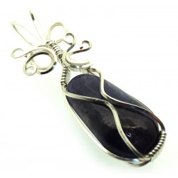 Iolite Gemstone Silver Plated Wire Wrapped Pendant 17