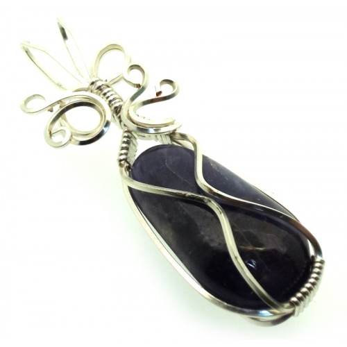 Iolite Gemstone Silver Plated Wire Wrapped Pendant 17