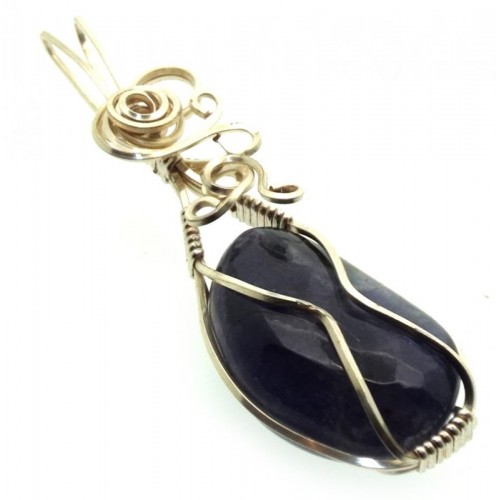 Iolite Gemstone Silver Plated Wire Wrapped Pendant 19