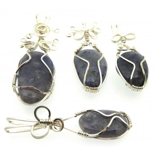 Lucky Dip Iolite Silver Plated Wire Wrapped Pendant