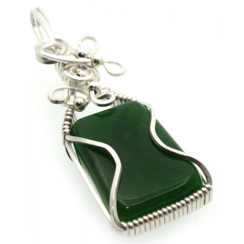 Nephrite Jade Gemstone Silver Plated Wire Wrapped Pendant 02
