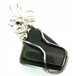 Nephrite Jade Gemstone Silver Plated Wire Wrapped Pendant 05