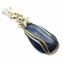 Blue Kyanite Gemstone Sterling Silver Wire Wrapped Pendant 02