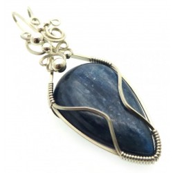 Blue Kyanite Gemstone Sterling Silver Wire Wrapped Pendant 03