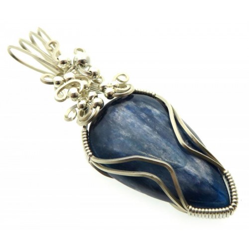 Blue Kyanite Gemstone Sterling Silver Wire Wrapped Pendant 04