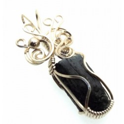 Blue Kyanite Gemstone Silver Plated Wire Wrapped Pendant 01