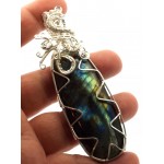 Labradorite Gemstone Silver Plated Wire Weave Pendant 22