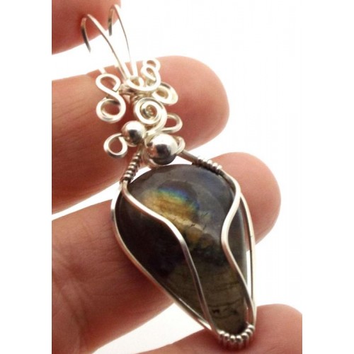 Labradorite Gemstone Silver Filled Wire Wrapped Pendant 10