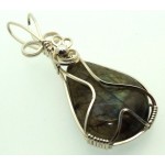 Labradorite Gemstone Silver Filled Wire Wrapped Pendant 12