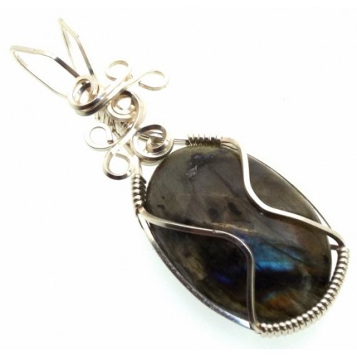 Labradorite Gemstone Silver Plated Wire Wrapped Pendant 04