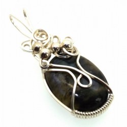 Labradorite Gemstone Silver Plated Wire Wrapped Pendant 06