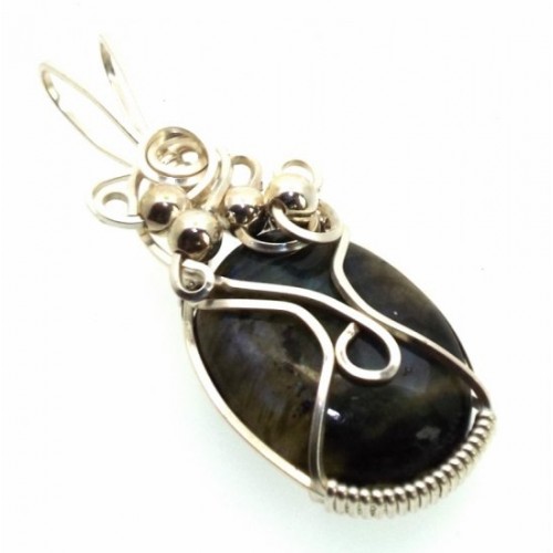 Labradorite Gemstone Silver Plated Wire Wrapped Pendant 06