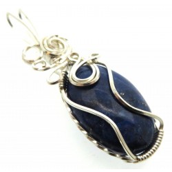 Lapis Lazuli Gemstone Silver Plated Wire Wrapped Pendant 01
