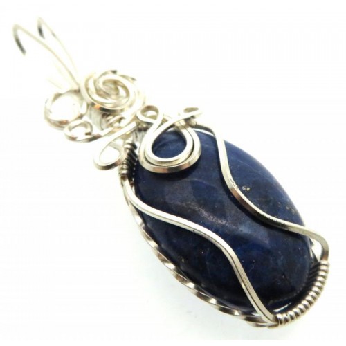 Lapis Lazuli Gemstone Silver Plated Wire Wrapped Pendant 01