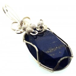 Lapis Lazuli Gemstone Silver Plated Wire Wrapped Pendant 02