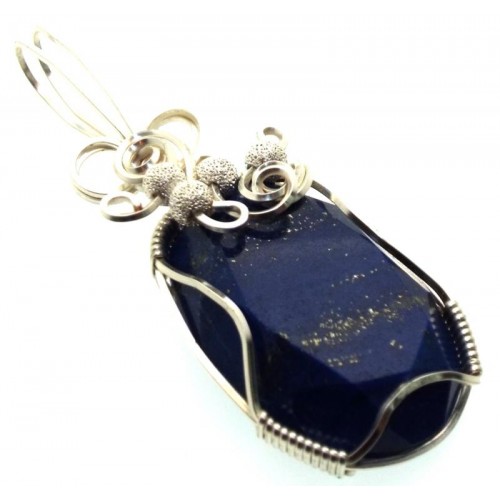Lapis Lazuli Gemstone Silver Plated Wire Wrapped Pendant 02