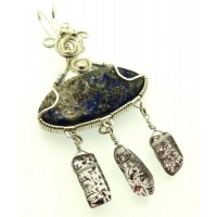 Lapis Lazuli and Super 7 Silver Plated Wire Wrapped Pendant