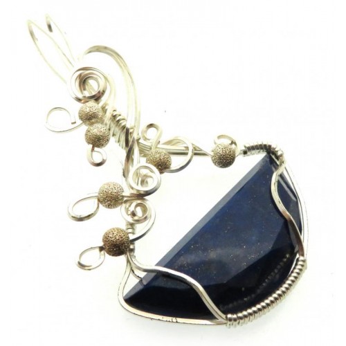 Lapis Lazuli Gemstone Silver Plated Wire Wrapped Pendant 03