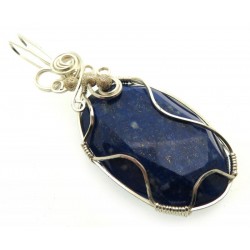 Lapis Lazuli Gemstone Silver Plated Wire Wrapped Pendant 05