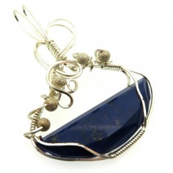 Lapis Lazuli Gemstone Silver Plated Wire Wrapped Pendant 06
