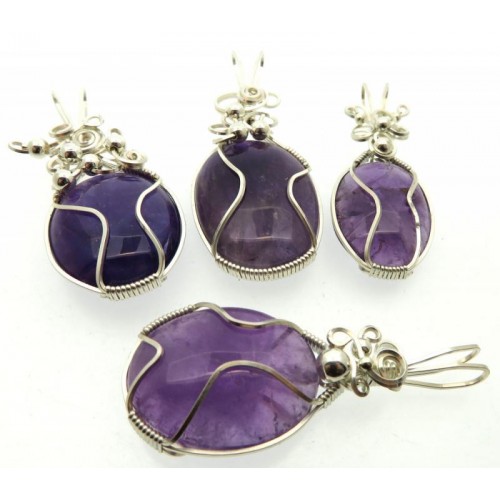 Lucky Dip Amethyst Silver Plated Wire Wrapped Pendant