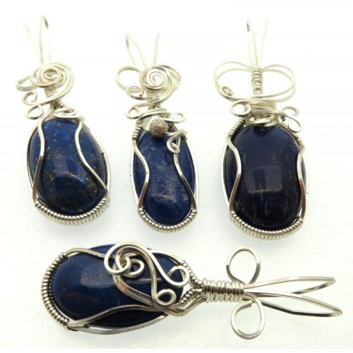 Lucky Dip Lapis Lazuli Silver Plated Wire Wrapped Pendant