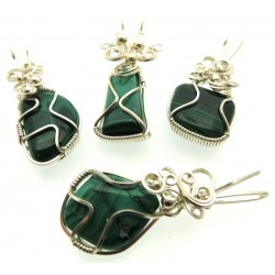 Lucky Dip Malachite Silver Plated Wire Wrapped Pendant