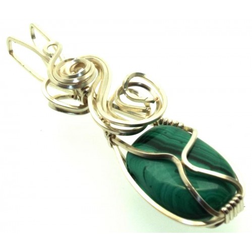 Malachite Silver Filled Wire Wrapped Pendant 02