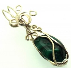 Malachite Silver Filled Wire Wrapped Pendant 03