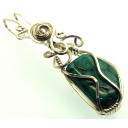 Malachite Silver Filled Wire Wrapped Pendant 07