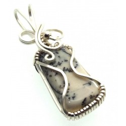Merlinite Gemstone Silver Plated Wire Wrapped Pendant 09