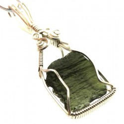 Moldavite Gemstone Sterling Silver Wire Wrapped Pendant 03