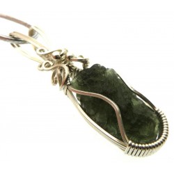 Moldavite Gemstone Sterling Silver Wire Wrapped Pendant 04