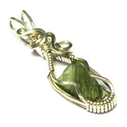 Moldavite Gemstone Sterling Silver Wire Wrapped Pendant 02