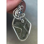 Moldavite Gemstone Sterling Silver Wire Wrapped Pendant 05