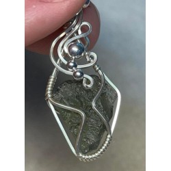 Moldavite Gemstone Sterling Silver Wire Wrapped Pendant 05