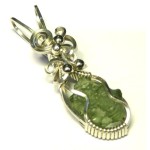 Moldavite Gemstone Sterling Silver Wire Wrapped Pendant 06