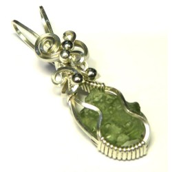 Moldavite Gemstone Sterling Silver Wire Wrapped Pendant 06