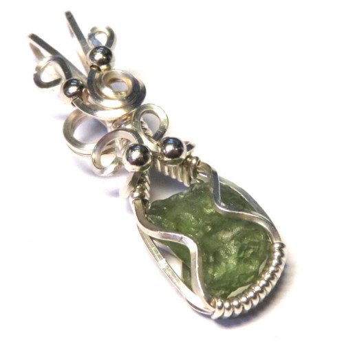 Moldavite Gemstone Sterling Silver Wire Wrapped Pendant 07