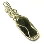 Moldavite Gemstone Sterling Silver Wire Wrapped Pendant 13