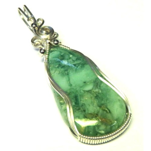 Green Opal Sterling Silver Wire Wrapped Pendant 01