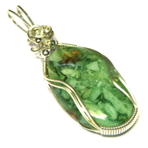 Green Opal Sterling Silver Wire Wrapped Pendant 02