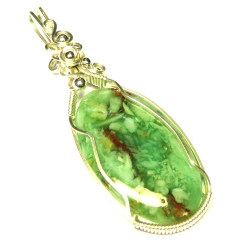 Green Opal Sterling Silver Wire Wrapped Pendant 03