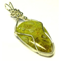 Green Opal Sterling Silver Wire Wrapped Pendant 04