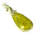 Green Opal Sterling Silver Wire Wrapped Pendant 05