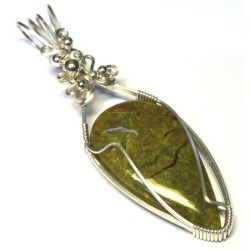 Green Opal Sterling Silver Wire Wrapped Pendant 06