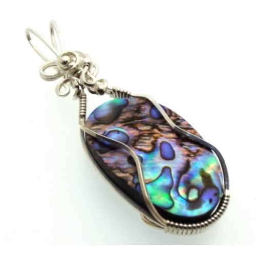 Paua Shell Silver Filled Wire Wrapped Pendant 01