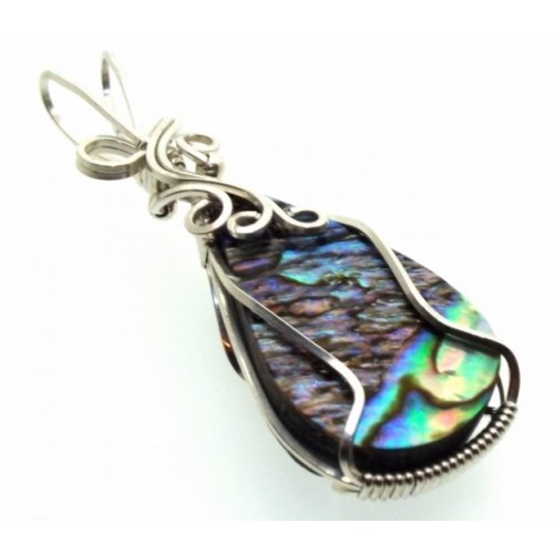 Paua Shell Silver Filled Wire Wrapped Pendant 07