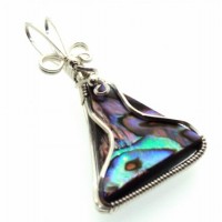 Paua Shell Silver Filled Wire Wrapped Pendant 08